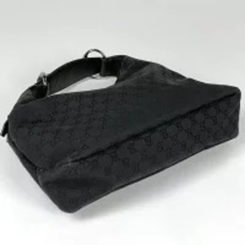 Gucci Hobo Horsebit black bag shoulder handbag GG canvas Black
